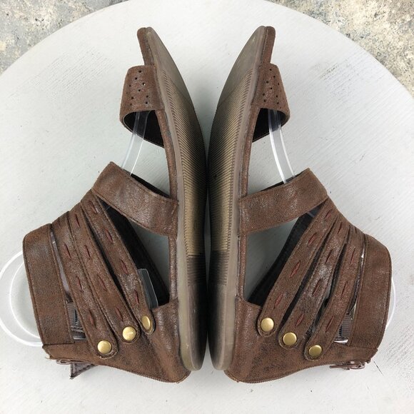 Corkys Women's Size 8 Terrance Brown Faux Suede Open Toe Back Zip Sandals - Picture 9 of 15